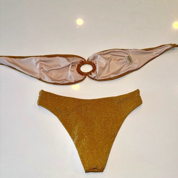 Baobab Gold Glitter bandeau bikini set Small - Picture 2 of 5